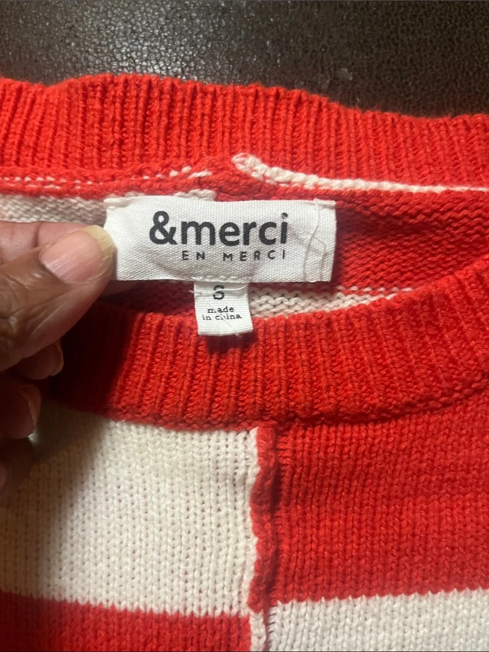 &Merci Mixed Media Stripe Sweater Dress in Red/Ivory Colorblock Knit Cotton